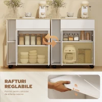 HOMCOM Căruț de Bucătărie cu Sertar, Dulap și 2 Rafturi Laterale, din Lemn, 78x39,5x88,5 cm, Alb și Stejar(m-6)