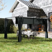 Outsunny Einziehbare Pergola 4x3m Pergola Aluminium Metall mit Vorhang und Schiebedach Polyester 180 g/m² dunkelgrau(m-6)