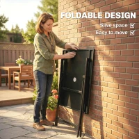 Outsunny Folding Outdoor Dining Table, Square Garden Table Tempered Glass Top with Parasol Hole Garden Patio, 70 x 70 x 70 cm(m-5)