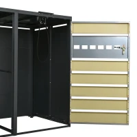 Mülltonnenbox mit hydraulischem Klappdeckel, mit 2 separaten Fächern und abschließbaren Türen, 132x80x118,5 cm, Grau+Naturfarbe(m-9)