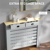 Acoperiș HOMCOM pentru Calorifer din MDF cu Grilaj și 2 Sertare, 111x19x95.5 cm, Gri(m-6)