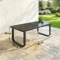 Outsunny Outdoor Garden Coffee Table, Rectangle Metal Side Table with Tempered Glass Tabletop, Adjustable Foot Pads(m-3)