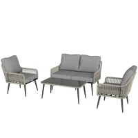 Outsunny Rattan Garden Furniture Set, 4 Piece Outdoor Patio Furniture with Tempered Glass Table and Chairs, Indoor Balcony Conservatory Set(m-11)