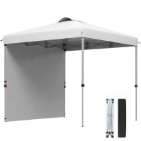 Outsunny Carpa Plegable de Jardín de 2,5x2,5 m con Altura Ajustable Anti-UV con 1 Pared Lateral y Bolsas de Arena Blanco(m-10)