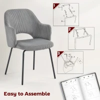 HOMCOM Krzesło do jadalni, pokrycie z sztruksu, kształt muszli, metalowe nogi, podkładki pod nogi, Szare(m-7)