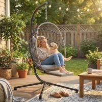 Outsunny Fauteuil suspendu avec support, chaise suspendue pliante avec repose-pieds rétractable, gris clair(m-2)