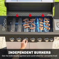 Outsunny 6+1 Burner Gas BBQ Grill, Outdoor Barbecue Trolley with Wheels, Warming Rack, Thermometer, Bottle Opener, Silver Tone(m-5)