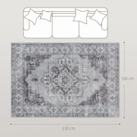 HOMCOM Tappeto lavabile antiscivolo 230x160 cm effetto flanella, Grigio(m-3)