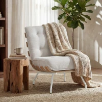 HOMCOM Butaca de Salón Tapizada en Lino con Asiento Acolchado Soporte con Listones Estructura de Acero Crema(m-9)