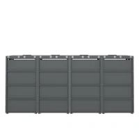 Mülltonnenbox mit hydraulischem Klappdeckel, 4 Fächer, abschließbare Türen, 264x80x118.5 cm, Grau+Naturfarbe(m-8)