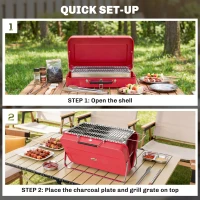 Outsunny Portable Mini Charcoal Barbecue Grill with Suitcase Shell, Outdoor Folding Tabletop BBQ Grill, Red(m-5)