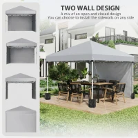 Outsunny 3 x 3 m Pop Up Gazebo, UPF 30+ Party Tent with 2 Sidewalls, Weight Bags and Wheeled Bag, Light Grey(m-4)