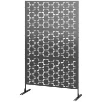 Outsunny Panou paravan decorativ de exterior cu model geometric decupat din metal - 122 x 45 x 198 cm, negru(m-7)