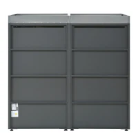 Abschließbare Mülltonnenbox mit integriertem Pflanzgefäß, Lamellenlüftung und zwei separaten Türen, 132x80x124,5 cm, Grau+Naturfarbe(m-8)