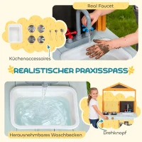 AIYAPLAY Matschküche Kinder Outdoor Spielküche Holz mit Herd Abnehmbarer Spüle Regalen für Kinder von 3-8 Jahren, Hellblau(m-5)