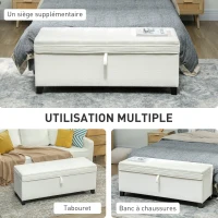 HOMCOM Bancă de depozitare 112L, banchetă pentru capătul patului din țesătură tip in, șezut capitonat, 120 x 40 x 48 cm, crem(m-4)