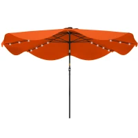 Outsunny Solar Patio Umbrella with LED and Tilt, Outdoor Market Table Umbrella Parasol with Crank, 3 x 3 (m), Orange(m-11)