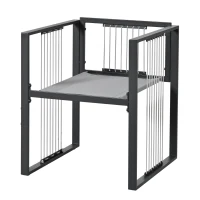 7-teiliges Garten-Essset für 6 Personen, Tisch aus gehärtetem Glas, 4 geflochtene Sessel und 2 Fußhocker, Schwarz+Weiß(m-11)