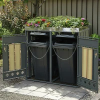 Mülltonnenbox mit integriertem Pflanztrog, abschließbar, für 2 Standard‑Mülltonnen, 132x80x124,5 cm, Grau+Naturfarbe(m-4)