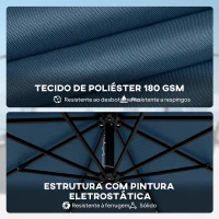 Outsunny Chapéu de Sol Excêntrico com Luzes LED Solares Ø345 cm Base Cruzada Manivela Capa Protetora Azul(m-8)