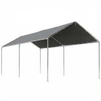 Outsunny Carpa Garaje para Coche 3x6 m Cochera Portátil Impermeable con Toldo de Tela PE y Marco de Acero Galvanizado Gris(m-10)