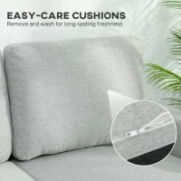 HOMCOM Canapea extensibilă cu 3 locuri, șezlong și spațiu de depozitare, material textil cu efect de in, 197x129x85 cm, gri și negru(m-8)