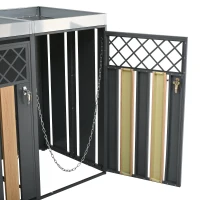 Mülltonnenschrank mit Blumentrog, 2-tlg. abschließbare Mülltonnenbox, 132x80x124,5 cm, Grau+Naturfarbe(m-9)