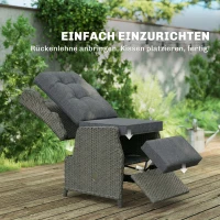 Outsunny Rattanstuhl mit Klapptisch, Liegestuhl Gartenstuhl Verstellbare Rückenlehne und Fußstütze 81 x 58 x 98,5 cm Dunkelgrau(m-9)