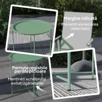 Outsunny Masă de grădină cu tavă detașabilă și picioare pliabile din oțel, Ø46x50 cm, verde(m-6)