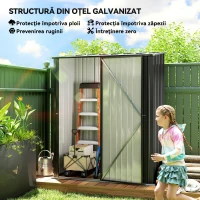 Outsunny Magazie de Gradina Pentru Unelte din Tabla de Otel cu Zavor, 161.5x94.5x196cm, Negru(m-11)