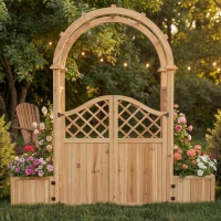 Pflanzkübel mit Spalier und Torbogen, 3‑in‑1-Design – Torbogen mit Rankgitter, 194x50x194 cm, Naturfarbe(m-4)