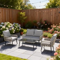 Outsunny Rattan Garden Furniture Set, 4 Piece Outdoor Patio Furniture with Tempered Glass Table and Chairs, Indoor Balcony Conservatory Set(m-9)