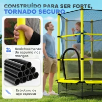 HOMCOM Cama Elástica Infantil Ø140 cm para Crianças dos 3-10 Anos com Rede de Segurança, Suporta até 50 kg, para Interior e Exterior, Amarelo(m-4)
