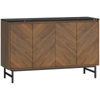 HOMCOM Mobilier TV, mobilier pentru televizor cu 4 uși, blat cu efect marmorat, rafturi reglabile, 120x39x76cm, nuc