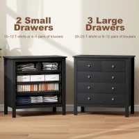 HOMCOM 5 Drawer Dresser for Bedroom, Modern Chest of Drawers, Wide Storage Unit for Living Room, Hallway, Black(m-4)