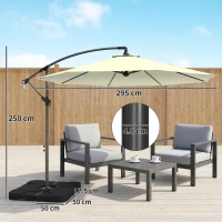 Outsunny 3m Overhanging Parasol, with Base, Weights and Cover - Beige(m-3)