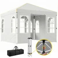 Outsunny Tenda Dobrável 3x3 m Pop-up com UPF 50+, 4 Laterais Removíveis, Altura Ajustável e Bolsa de Transporte, Branco(m-10)