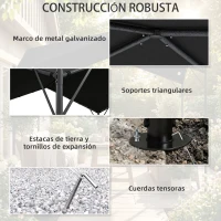 Outsunny Pérgola de Jardín 3x3 m con Dosel UPF30+ Estructura de Metal Galvanizado Techo Inclinado Pabellón para Exterior Gris(m-5)