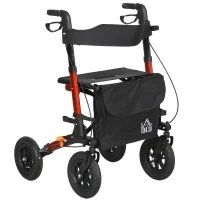 HOMCOM Lightweight Walking Frame, Rubber Wheels, Rollator Walker with Seat and Wheels with Adjustable Handle, Bag, Red(m-1)