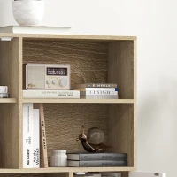 HOMCOM Bibliotecă scandinavă 4 nișe + 2 dulapuri cu poliță dim. 80L x 24l x 123H cm Picioare conice înclinate Lemn masiv Stejar(m-4)