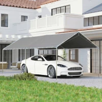 Outsunny Carpa Garaje para Coche 3x6 m Cochera Portátil Impermeable con Toldo de Tela PE y Marco de Acero Galvanizado Gris(m-2)