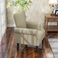 HOMCOM Upholstered Accent Chair with Rolled Arms and Wood Legs, Armchair for Living Room Bedroom, Beige(m-8)