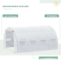 Outsunny Sera Tip Tunel cu Ușă, Panouri și 8 Ferestre Rulabile, din Oțel Galvanizat și PE, 3.97x3x2 m, Alb(m-7)