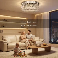 HOMCOM Crystal Chandeliers with 160 Crystal Pendants, 6-Light Ceiling Light for Living Room, Bedroom Dining Room, Silver Tone(m-4)