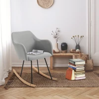 HOMCOM Fauteuil à Bascule Rocking Chair Grand Confort accoudoirs Assise Dossier garnissage Mousse Haute densité Lin Gris(m-9)