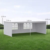 Outsunny Carpa de Jardín 6x3m con 4 Paredes Laterales 2 Ventanas Visibles Cenador Gazebo de Exterior para Fiestas Eventos Blanco(m-3)