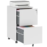 Vinsetto 2-Drawer Filing Cabinet with Lock and 5 Wheels, Steel Mobile File Cabinet, for A4, Legal and Letter Size, Pre-Assembled Body, White(m-10)