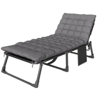Outsunny Folding Sun Lounger for Garden, 5-Position Oversized Camping Bed Recliner with Cushions, Dark Grey(m-1)