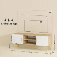 HOMCOM Comodă TV din lemn pentru televizor până la 127 cm cu rafturi, 2 dulapuri și orificii pentru cabluri, stejar(m-3)