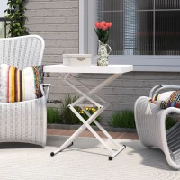 Outsunny Table d'appoint de jardin pliable en HDPE, table pliante extérieur hauteur réglable sur 5 niveaux, 65 x 45 x 70 cm blanc(m-9)